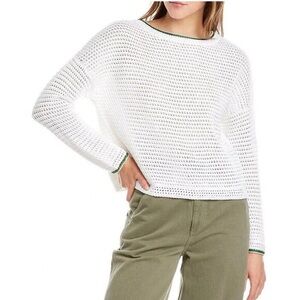 NWT Vince Crochet Contrast Tipping Crew Neck Organic Cotton Sweater
